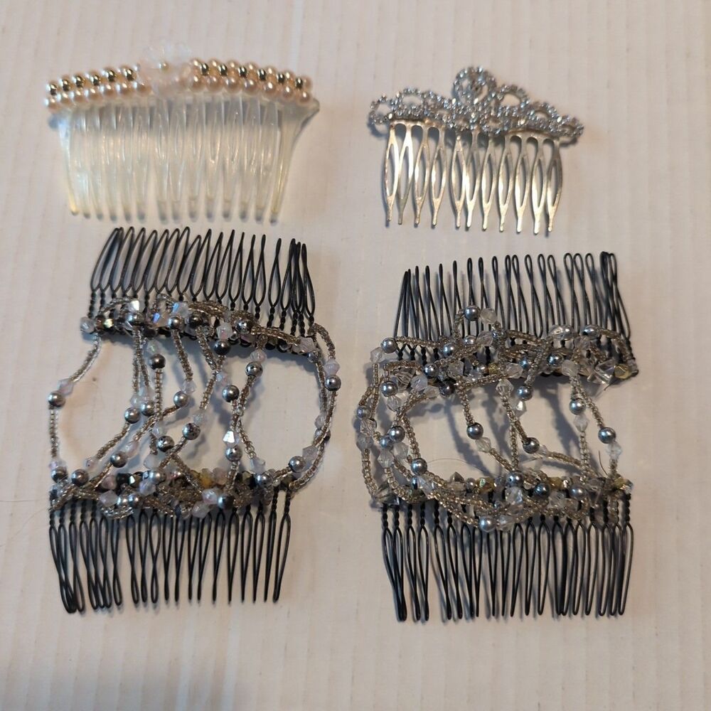 Vintage Hair Clips Bun Combs Faux Pearls Flower Rhinestones Beads